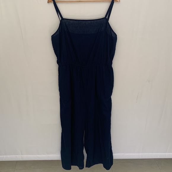 GAP Linen Blend Square Neck Jumpsuit Utility Crop Wide Leg Blue Size Large - Picture 7 of 12